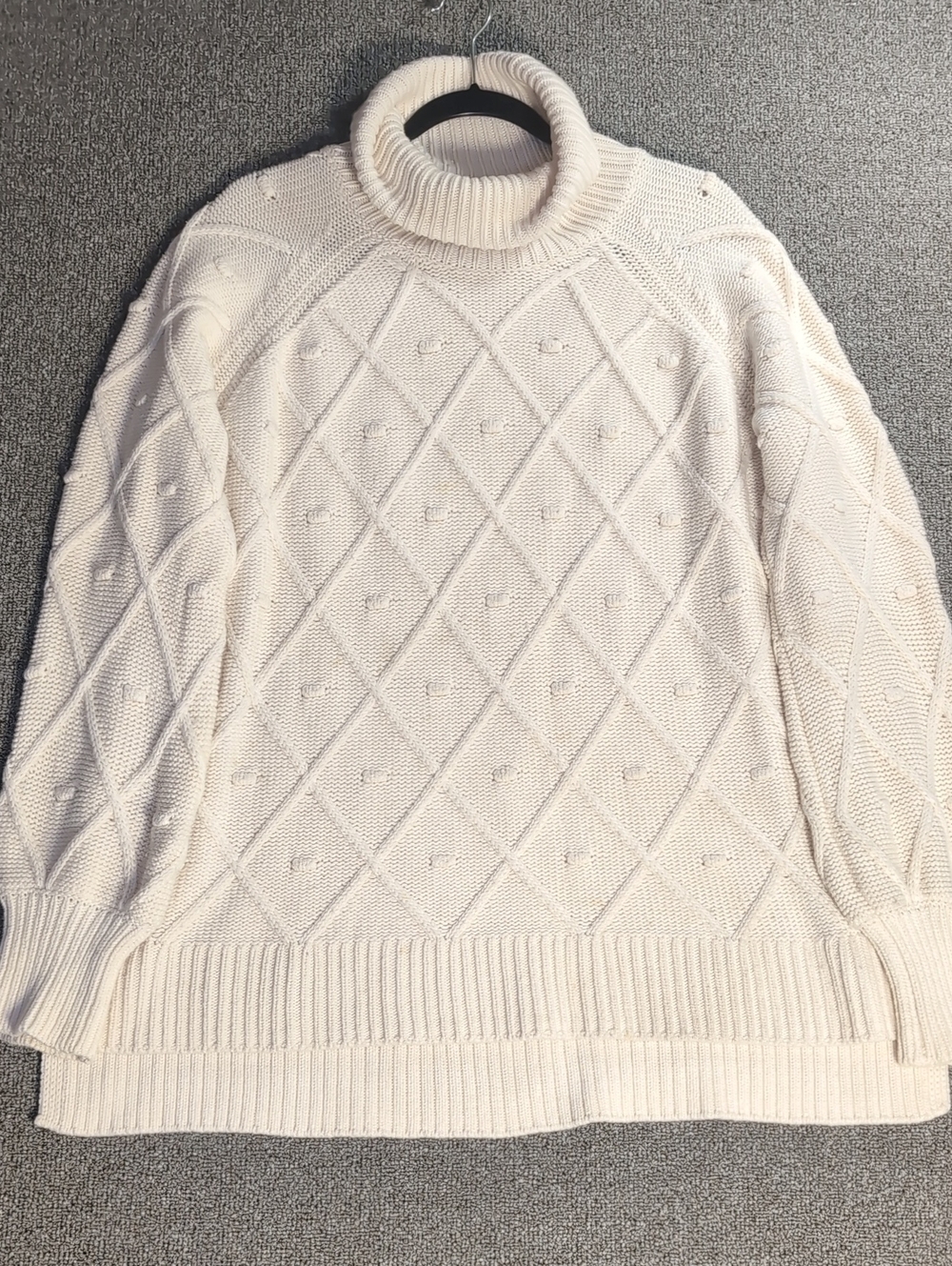 Tuckernuck Diamond Cable Knit Bobble Turtleneck Sweater Cashmere Wool Blend XL